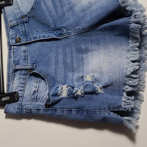 LUVAMIA Denim Jean Shorts Frayed Hem High Rise Rise Cotton Size Medium - Picture 5 of 15